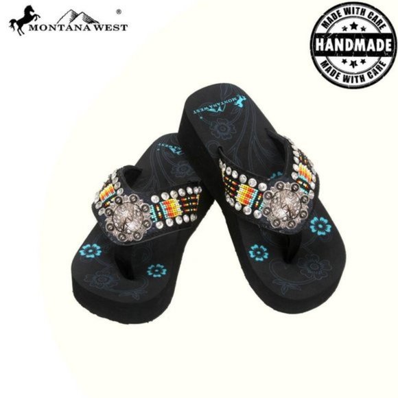Montana West Aztec Hand Beaded Flip Flops - Picture 2 of 6